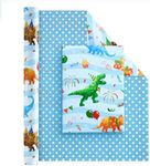 WERNNSAI Dinosaur Reversible Wrapping Paper Roll - 1 Roll 17” x 33 ft Happy Birthday Wrapping Paper Kids Dinosaur Birthday Gift Wrap Roll Boys Birthday Wrapping Paper Polka Dot Design Dinosaur Party Favor