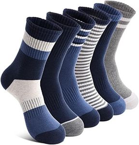 Welwoos Kids Boys Socks Athletic Sport Crew Cotton Breathable Soft Gift Socks 6 Pairs Stocking Stuffers (Splice/Grey/Blue,5-8Y)