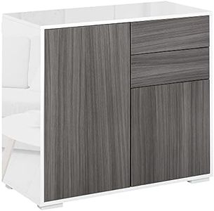 HOMCOM High Gloss Buffet Sideboard with 2 Drawers, 2 Doors and Adjustable Shelf, Kitchen Storage Cabinet with Push Open Design, Grey and White