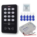 HFeng Cheap Access Control System Kit 125KHz RFID Keypad + DC12V 3A Power Supply Controller + Door Exit Button + 10pcs Keyfobs Card for Home Alarm Wooden/Metal/Glass Door