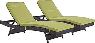 BRISHI Outdoor Swimming Poolside Lounger Beach Sunbathing Lawn Patio Chaise Lounge Sun Lounger Chair Adjustable Backrest Set of 2 (Dark Brown + Green)
