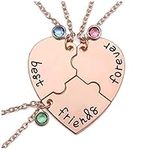 JSDDE Alloy Rhinestone Best Friends Forever and Ever BFF Necklace Engraved Puzzle Friendship Pendant Necklaces (Rose Gold-3pcs/set)