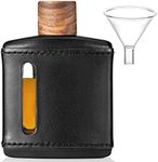 Garybank Handmade Genuine Leather Hip Flasks for Liquor for Men, Glass Whiskey Flask with Funnel & Wood Lids Leakproof for Hennessy Liquor & Spirits, Premium Flask Set Gifts Idea for Men(Black, 100ml)