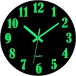 Wall Clock - 12 Inch Black Luminous Wall Clocks Battery Operated Glow in The Dark Wall Clock Silent Non Ticking Wooden Round Analog Night Light Clock for Living Room Bedroom Kitchen Home Decor