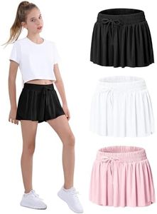 EXARUS Girls Butterfly Shorts Flowy Athletic 2 in 1 Cheer Dance Flutter Skirt Skort Running Gym Preppy Kids Activewear, A-black/White/Pink, 10 Years