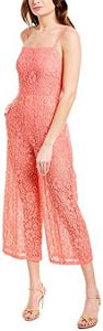 French Connection womens Women's Black Lace and Sheer Fitted Straight Leg Jumpsuit, Pink Whip, 6
