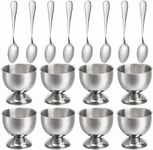 Elsjoy 8 Pack Egg Cup Holders with 8 Spoons, Stainless Steel Egg Cups Set for Soft & Hard Boiled Eggs, Kitchen Tools, Breakfast