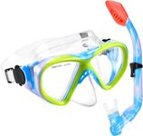 Kids Snorkel Set, Anti-Fog Kids Snorkel Mask 180 Degree Panoramic View HD Diving Mask Tempered Glass Swimming Diving Mask and Snorkel Set for Kids Youth Boys Girls Junior