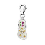 Quiges 925 Sterling Silver Yellow CZ and White Enamel Cherry Flip Flop Lobster Clasp Charm Clip on Pendant