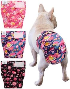 CuteBone Washable Dog Diapers Female No Tail Hole 3 Pack Reusable Doggie Period Training Pants for Docked-Tail Frenchie French Bulldog Boston Terrier Without Tail WWD34XL
