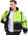 ProtectX High Visibility Waterproof Safety Jacket for Men and Women, Hi Vis Reflective Winter Construction Bomber Jacket, Class 3, Lime Green, Small