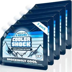 Set of 5 Cooler Shock Lunch Bag Size ice Packs - high Performance 18° Fahrenheit Using Phase Change Science to Achieve 8-10 Hour Cooling