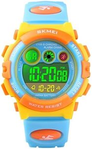 HMJIA Reloj Digital para Niño Niña de 5 a 16 años Reloj Infantil Impermeable 5ATM con Alarma/Fecha/Cronómetro/LED (Amarillo Azul)