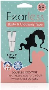 Fearless Tape - Double Sided Tape for Fashion, Clothing and Body (50 Strip Pack) | All Day Strength Tape Adhesive and Gentle on Skin and Fabrics | Transparent Clear Color for All Skin Shades