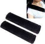 Simxen Soft Faux Sheepskin Seat Belt Shoulder Pad for a More Comfortable Driving, Compatible with Adults Youth Kids - Car, Truck, SUV, Airplane, Camera Backpack Straps - 2 Packs, Wool (Black)