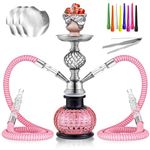 Hookah Set, 12' 2 Hose Hookah Complete Set with Everything - Mini Ball Shisha Hookah Glass Vase Hollow-Carved (Pink)