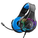 Nitho Spectra Gaming Headset with RGB Light and Microphone, Over-Ear Stereo Headphones for Xbox Series X|S, Xbox One, PS5, PS4, Nintendo Switch, PC, Mobile, 3.5 mm Audio Jack, 50 mm Drivers - Blue