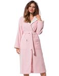 Morgenstern Dressing Gown Women Hood 100% Cotton Velour Long Bathrobe Pink XS