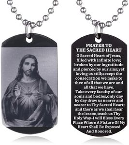 FAYERXL Jesus Christ Catholic Christian Holy Bible Scripture Baptism Religious Communion Confirmation Rite Gift Dog Tag Necklace for Men/Church pastor (PRAYER TO THE SACRED HEART)