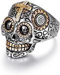 Sugar Gothic Rings Jewelry for Men Women Girls Ladies, Day of The Dead Stainless Steel Biker Skull Cross, Black Vintage Antique Mens Promise Wedding Engagement Ring Size 12