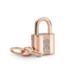 Pandora Padlock & Key Dangle Charm - 14k Rose Gold & Cubic Zirconia Bracelet Charm Compatible with Pandora Me & Pandora Moments - Gift for Her - No Box