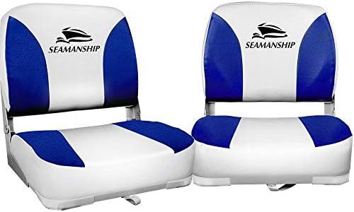 Seamanship Boat Seats, Set of 2 Folding Seat Swivel Chair Floor Chairs Marine Seating Fishing Outdoor Accessories, XL Backrest All Weather Conditions Stainless Steel White