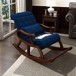 Wood Art India Teak Wood Modern Ergonomic Rocking Chair with Cushion (Blue)