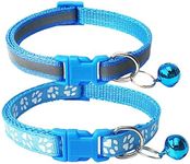 CHBORCHICEN 2-Pack Footprint & Reflective Cat Collar with Bell Basic Dog Cat Collar Buckle Adjustable Polyester Cat Dog Collar or Seatbelts (Small, Sky Blue)