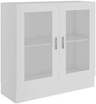 2 Layers Countertop Display Showcase Cabinet Bookcase, Floor Cabinet with 2 Glass Doors, Sideboard Buffet Storage Cabinet for Home Kitchen Dining Room, Cupboard Console Table, 82.5x30.5x80 cm