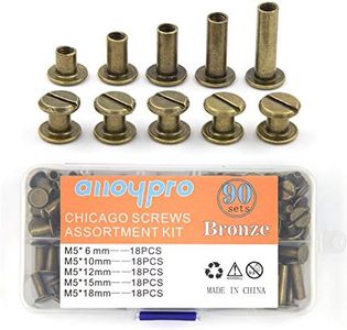 90 Sets Chicago Screws Assorted Kit 5 Sizes Bronze Leather Rivets 5mm Screw Rivets Flat Fillister Book Binding Posts Nail Rivet Chicago Bolts for DIY Leather Craft Bookbinding (6,10,12,15,18mm)