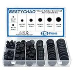 BESTYCHAO 175pcs 7 Sizes Black Rubber Grommet Electrical Conductor Gasket Ring Assortment Kit for Protecting Wires, Plugs and Cables