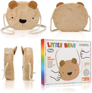 MIJIUWJ Little Bear DIY Sewing Kit for Beginners Kids Arts and Crafts, Plush Crossbody Bag with Zipper, Instructions Learn to Sew & Felt Embroidery, No Mess Starter Stitch Gifts for Girls Age 6-7 8-12