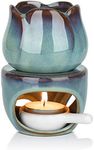 ComSaf Wax Melt Essential Oil Burner with Tealight Spoon, Removable Aromatherapy Burner Blue Ceramic Aroma Oil Candle Diffuser Wax Tart Warmer for Home Bedroom Decor Christmas Housewarming Gift