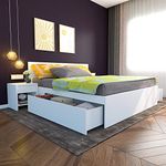 Studio Kook Aztec Engineered Wood King Bed with 2 Drawers (Matte Finish, Moonshine White)