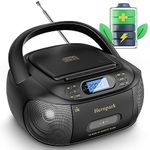 Boombox CD and Cassette Player Combo with FM Radio, Portable CD Cassette Player for Home, Built-in Stereo Speakers, Super Bass, Audio Assisted AUX Input, USB Playback