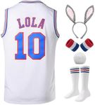 Men's Basketball Jerseys #10 Lola #1 Bugs Space Movie Sports Shirts 90s Hiphop Party Clothing White, White #10, Small