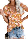 SimpleFun Summer Tops for Women, Classic V Neck Bohemian Floral Print Casual Travel Shirts (Floral15,XL)