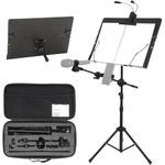 DSL Music Stand with Light- Full Metal Music Stands for Sheet with Carry Case, Adjustable Tripod Base, Sheet Music Clip, Mobile Phone Clip and Microphone Clip - Foldable Sheet Music Stand