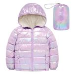 Kids4ever Girls Winter Jacket Kids Girls Hooded Padded Coat Purple Shining Snowsuit Quilted Jacket Purple Girls' Coats 8-9 Years