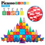 PicassoTiles 100 Pieces Magnetic Tiles Building Blocks Mini Size Diamond Series Magnet Toys Travel Size On-The-Go Construction Sensory Toys Gifts Educational Set STEM Learning Kit Playset PTM100