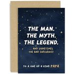 Old English Co. Funny Birthday Cards for Papa - 'Man, Myth, Legend, Bad Influence' Hilarious Birthday Gift for Him - Fun Male Birthday Card for Family | Blank Inside