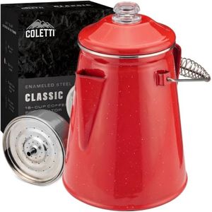 COLETTI Classic Percolator Coffee Pot — The Most Nostalgic Camping Coffee Pot, Now Modernized [Red Enamel, 18 Cup]