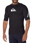 Quiksilver Men's Standard All Time Short Sleeve Rashguard UPF 50 Sun Protection Surf Shirt, Black, X-Large