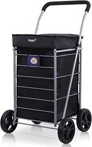 Hoppa Léger 4 Roues Premium 2023 Modèle Pliable Chariot Courses Extra Large Capacité 64l Sac Chariot Courses, 95cm, 4.8kg, Pousser/Tirer Escalier (Noir)