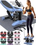 Mini Stepper & Stair Climber Machine - W/Resistance Bands Set - Portable Step Exerciser - Built-in Monitor - Heavy Duty Max 330 Lbs - 1 Year Warranty by Nordic Lifting - Sky Blue