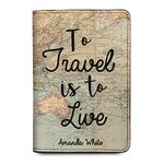 World Map Personalized Leather RFID Passport Holder Cover - Travel Wallet