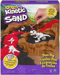 Kinetic Sand 6055874 Dino Dig Playset with 10 Hidden Dinosaur Bones to Discover, for Kids Aged 6 and Up