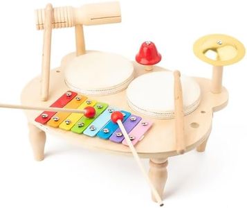 Kids Drum Set for Toddlers Baby Music Instruments 7 in 1 Montessori Preschool Musical Toys Children Drum kit Xylophone Tambourine Birthday Gifts for Boys and Girls Natural Wooden Music Kit