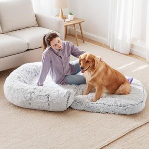 YAEM Foldable Human Dog Bed for People Adult, 71"x45"x10" Memory Foam Dog Bed for Humans, Faux Fur Orthopedic Human Sized Pet Beds with Waterproof Liner-Grey