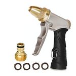 HQMPC Garden Hose Nozzle Metal Hose Spray Nozzle High Pressure Water Hose Nozzle Brass Head Hose Nozzle Spray Nozzle For Hose Watering Car Washing With 1 Pcs Male Quick Connectors and 4Pcs Washer